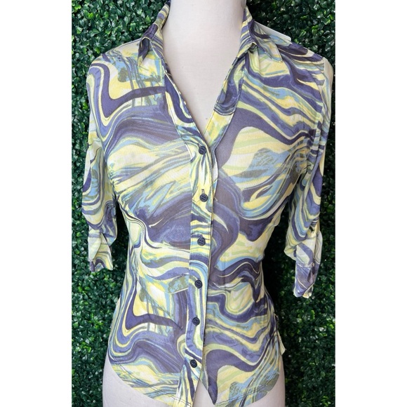 Active USA Yellow and Purple Swirl Blouse - Picture 1 of 5